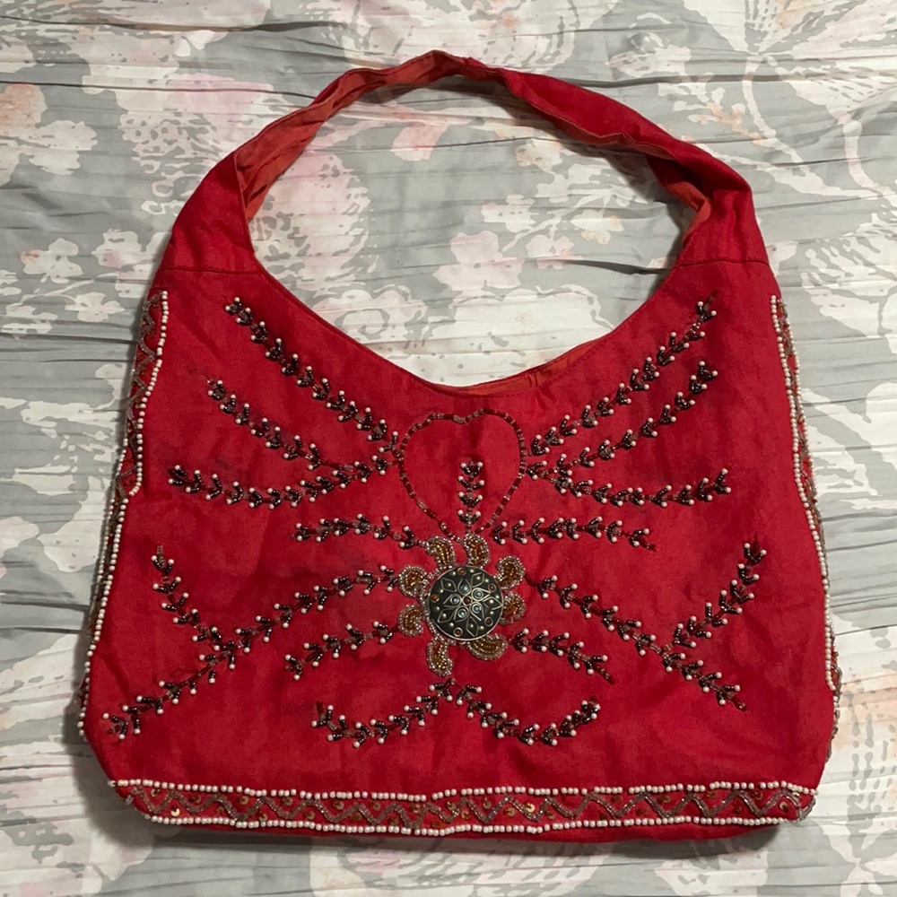 Red beaded tote